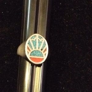 VINTAGE TURQUOISE & CORAL SILVER RING!